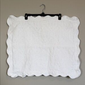 White Quilted Damask Pillow Cushion Covers (2), scalloped edges, 100% cotton.
